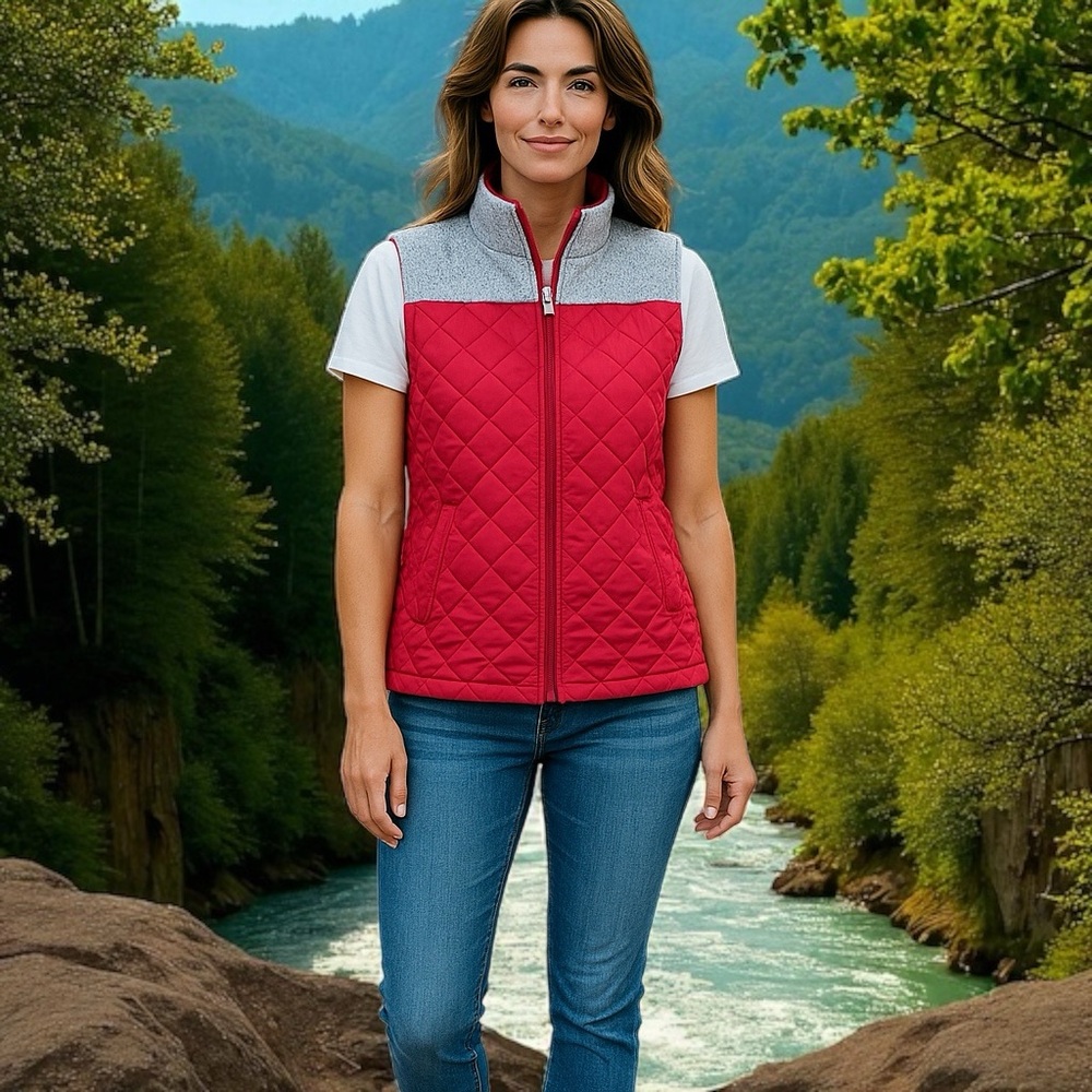 Quilted Red and Gray Women's Vest